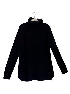 Theory Eurala Cashmere Turtleneck Shaker Rib Knit Sweater in Black - Sz L